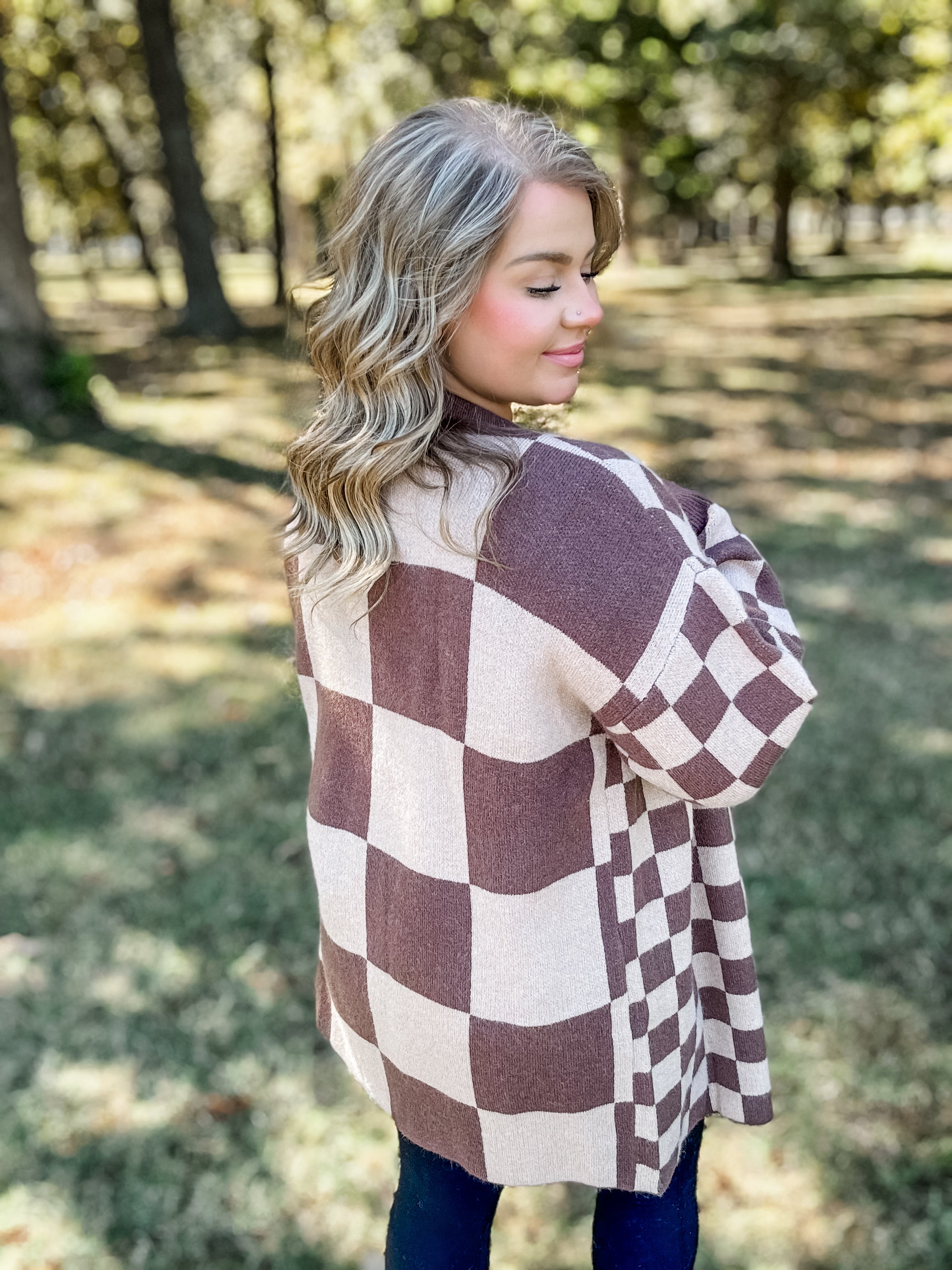 Cozy Checks Cardi - Mocha FINAL SALE