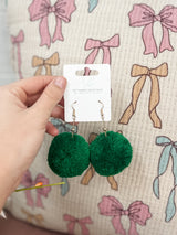 Green Pom Pom Earrings