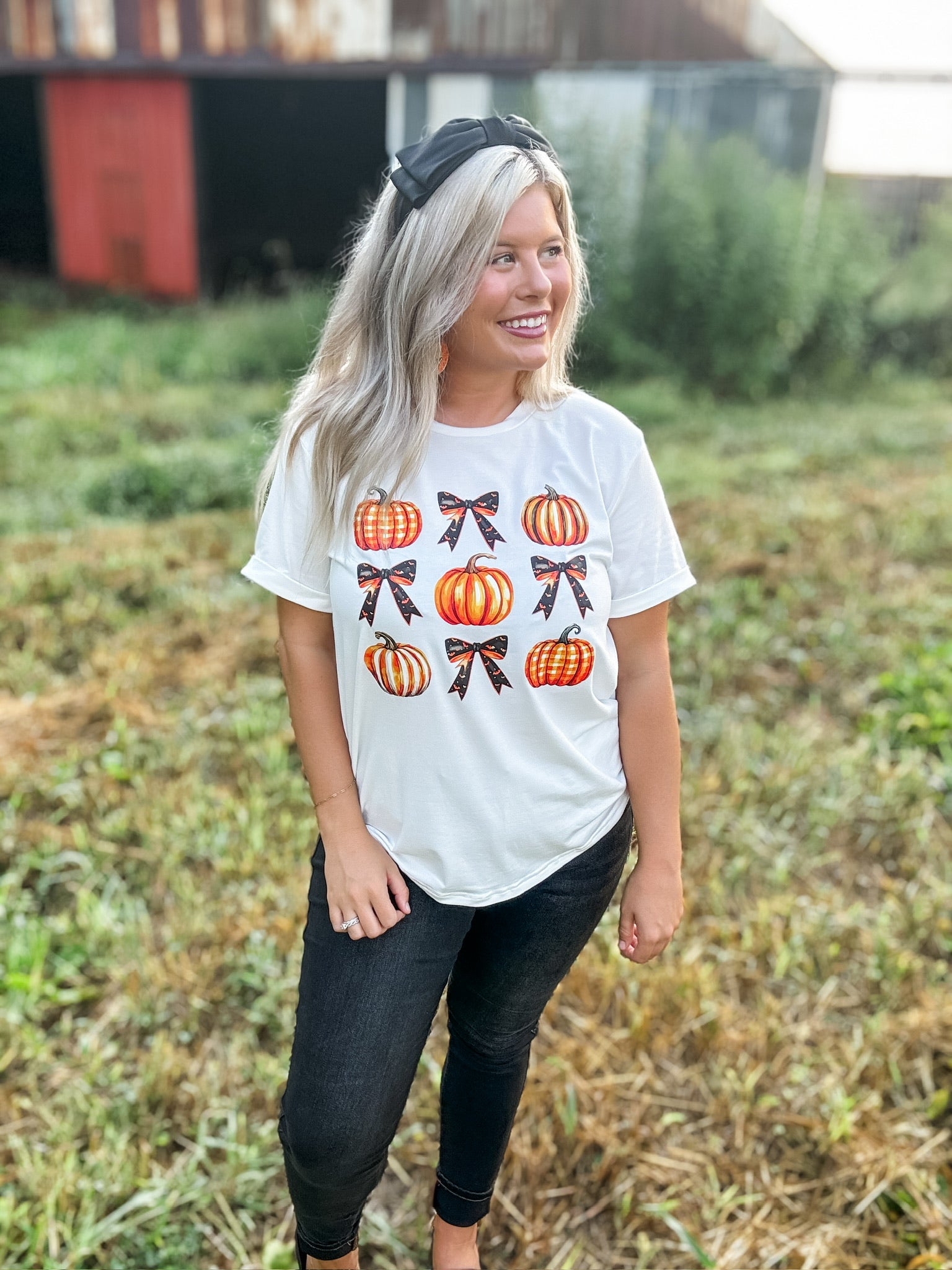 Halloween Pumpkin Bow Knot Graphic Tee FINAL SALE