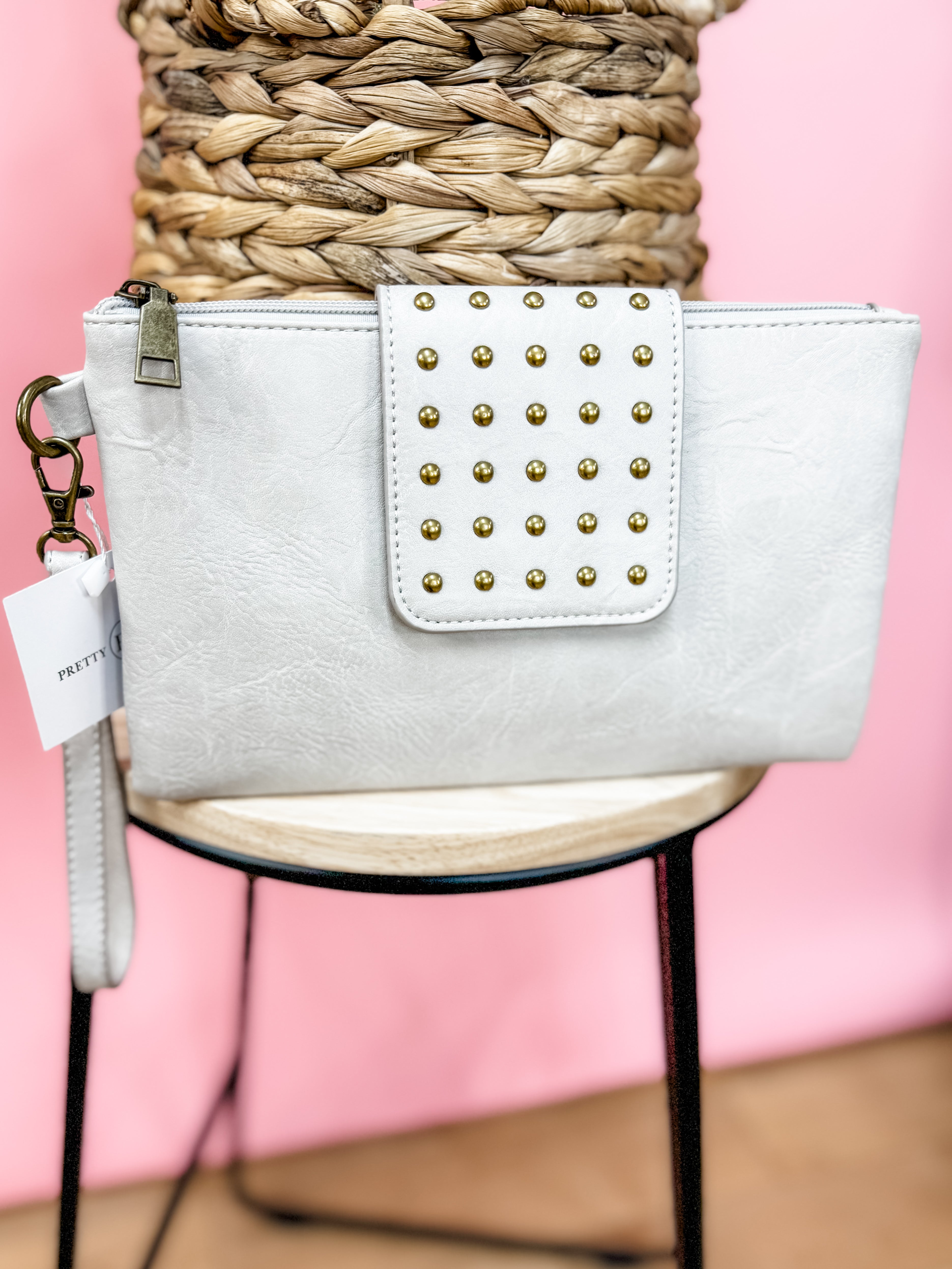 Riviera Maya Rivet Clutch Bag - Cream