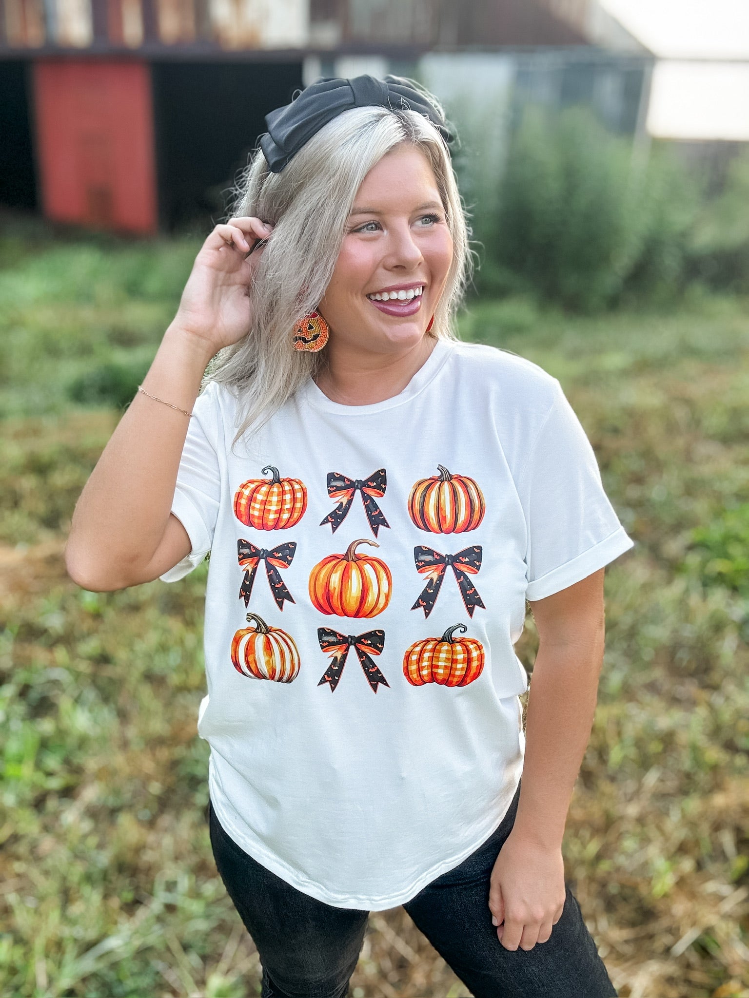 Halloween Pumpkin Bow Knot Graphic Tee FINAL SALE