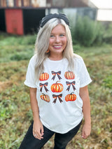 Halloween Pumpkin Bow Knot Graphic Tee FINAL SALE