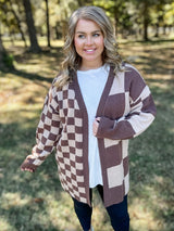 Cozy Checks Cardi - Mocha FINAL SALE