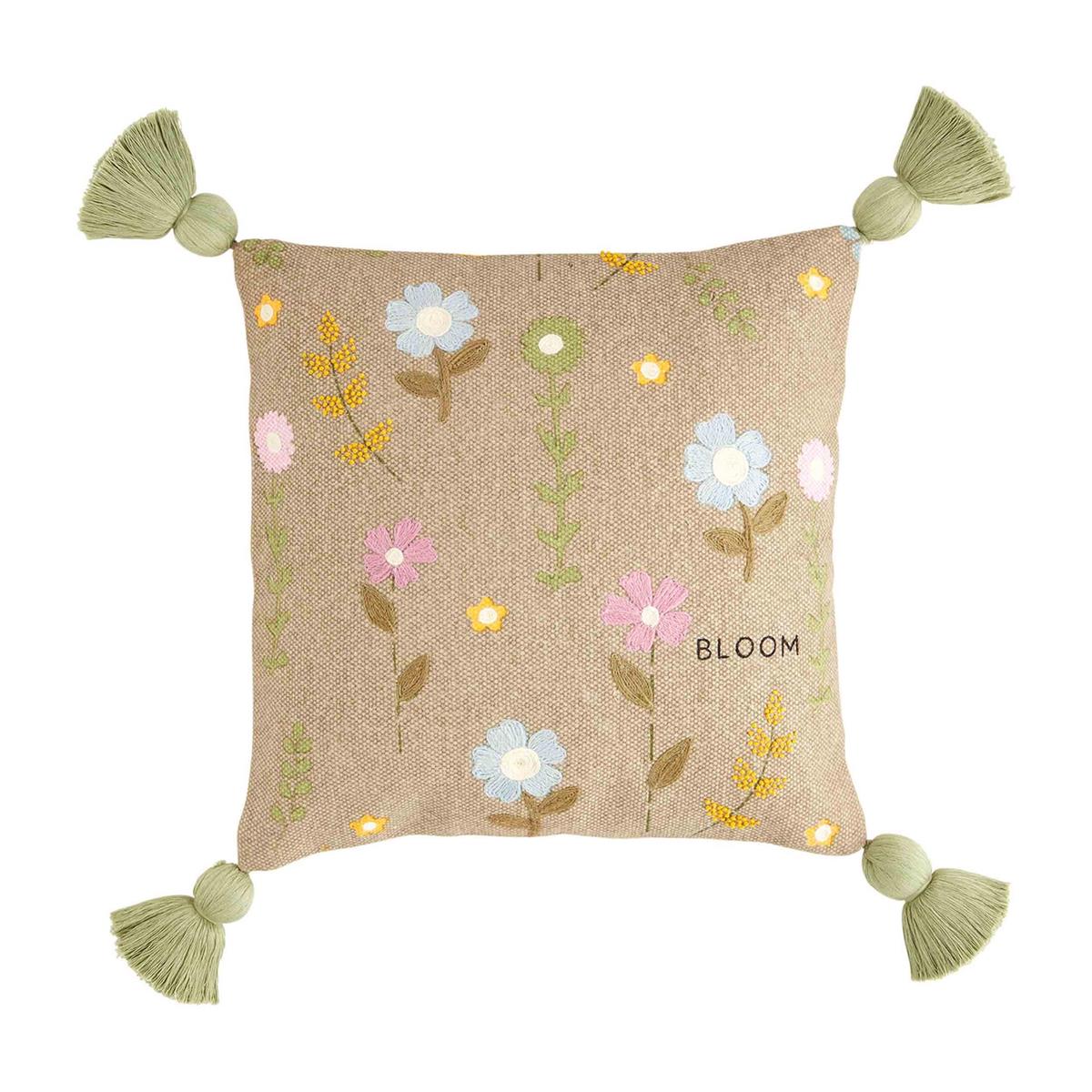 Mud Pie Bloom Sq Dhurrie Floral Pillow