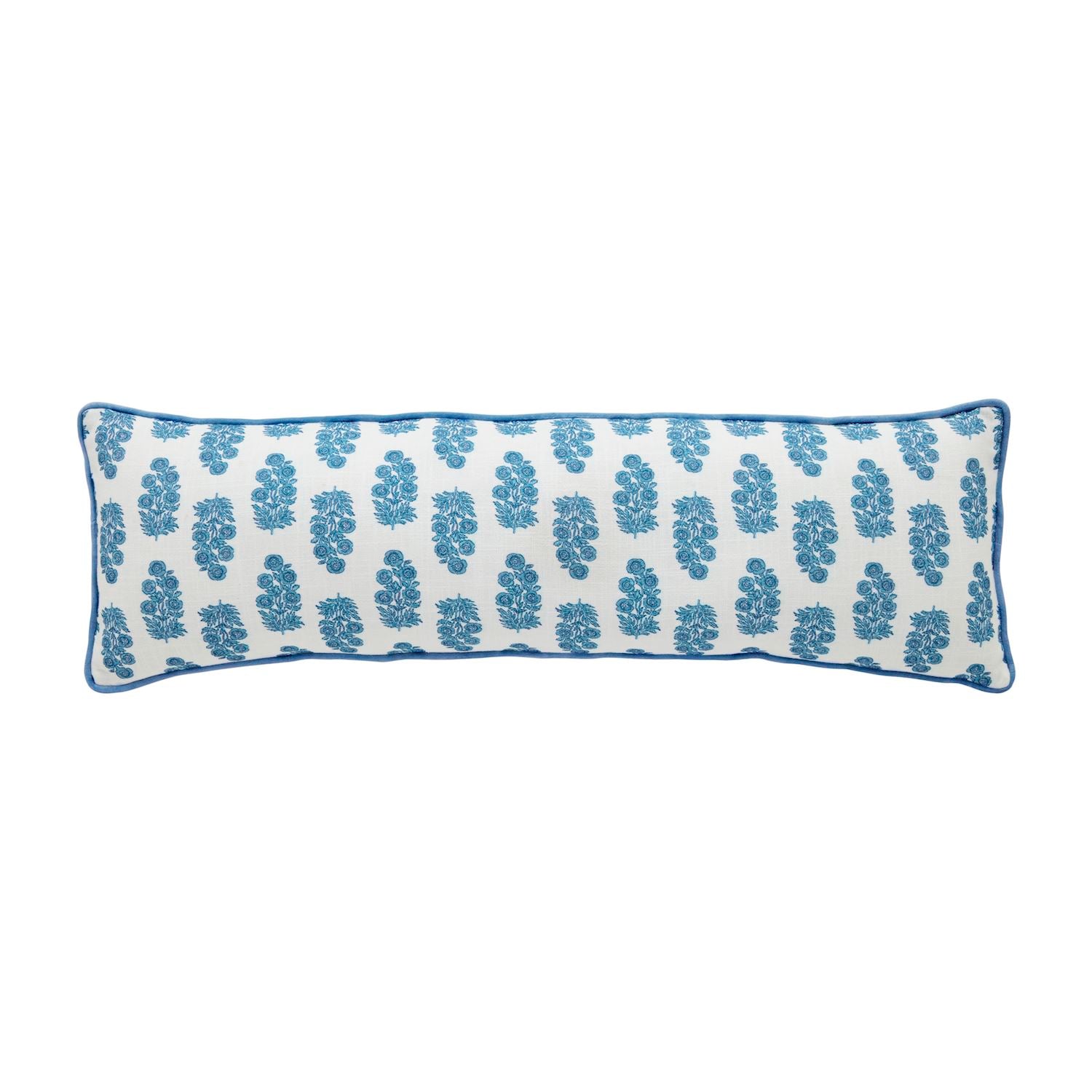 Mud Pie Blue Block Print Lumbar Pillow