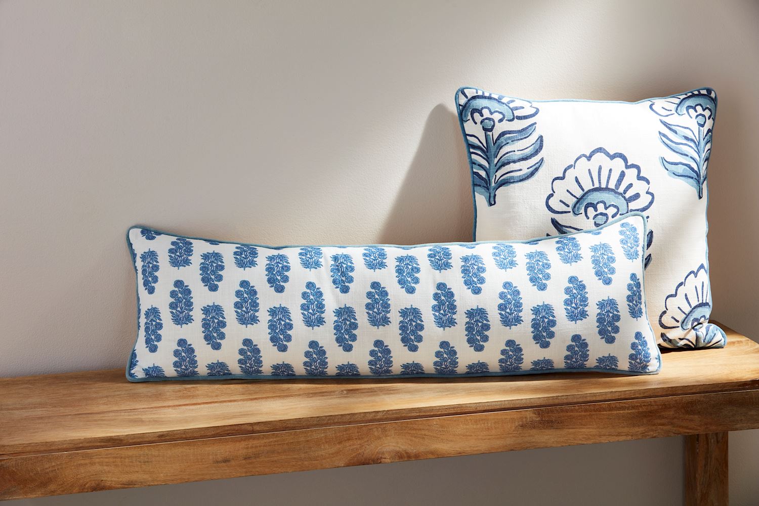 Mud Pie Blue Block Print Lumbar Pillow