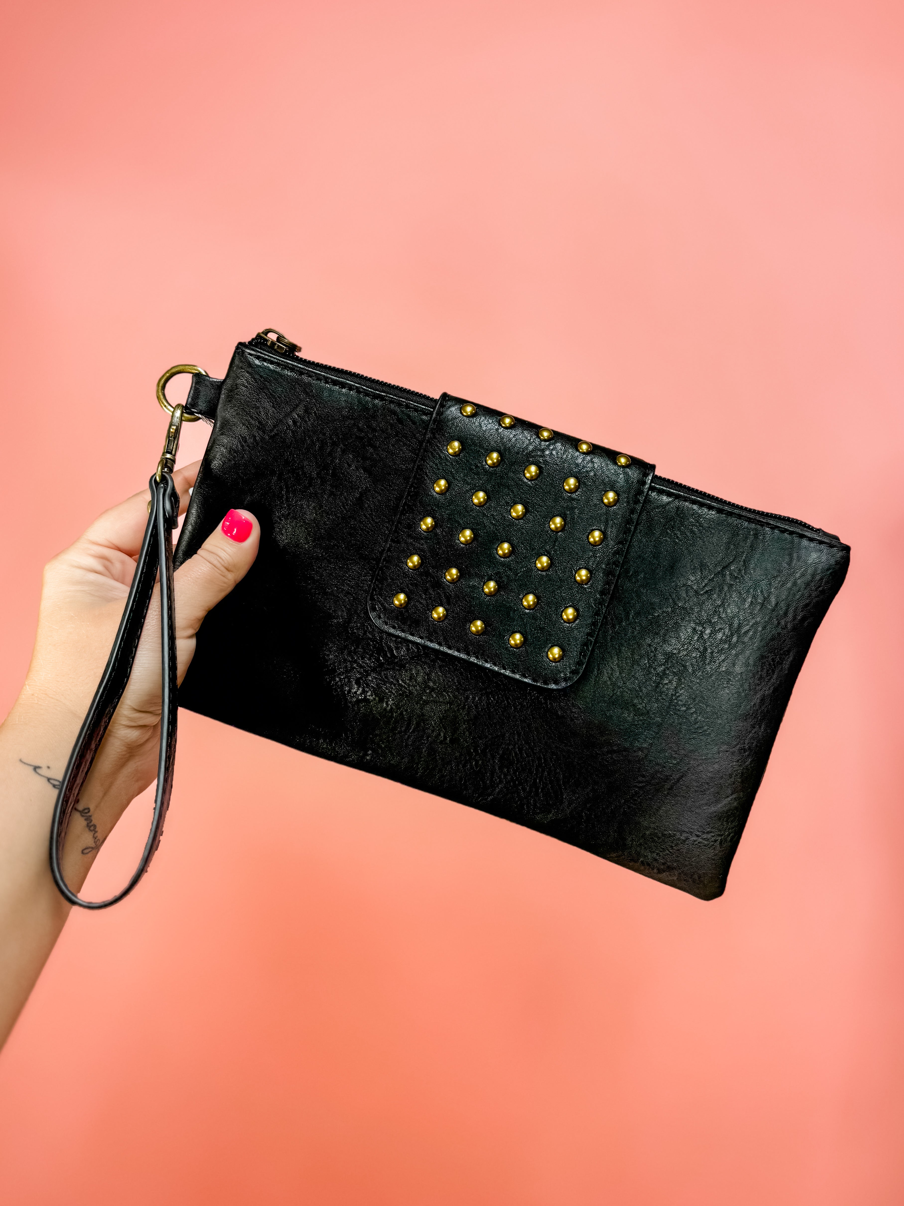 Riviera Maya Rivet Clutch Bag - Black