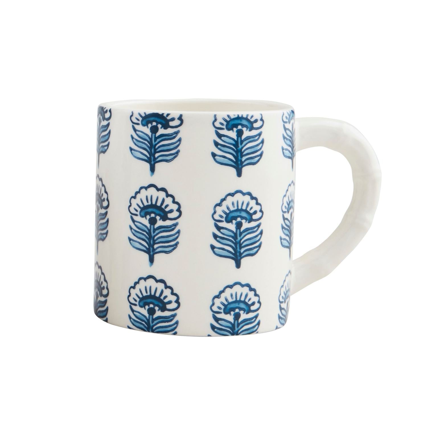 Mud Pie Block Print Blue Floral Mug