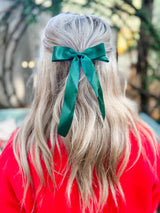 Satin Bow Hair Clip - Green FINAL SALE