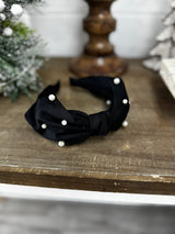 Pearl Bow Headband - Black