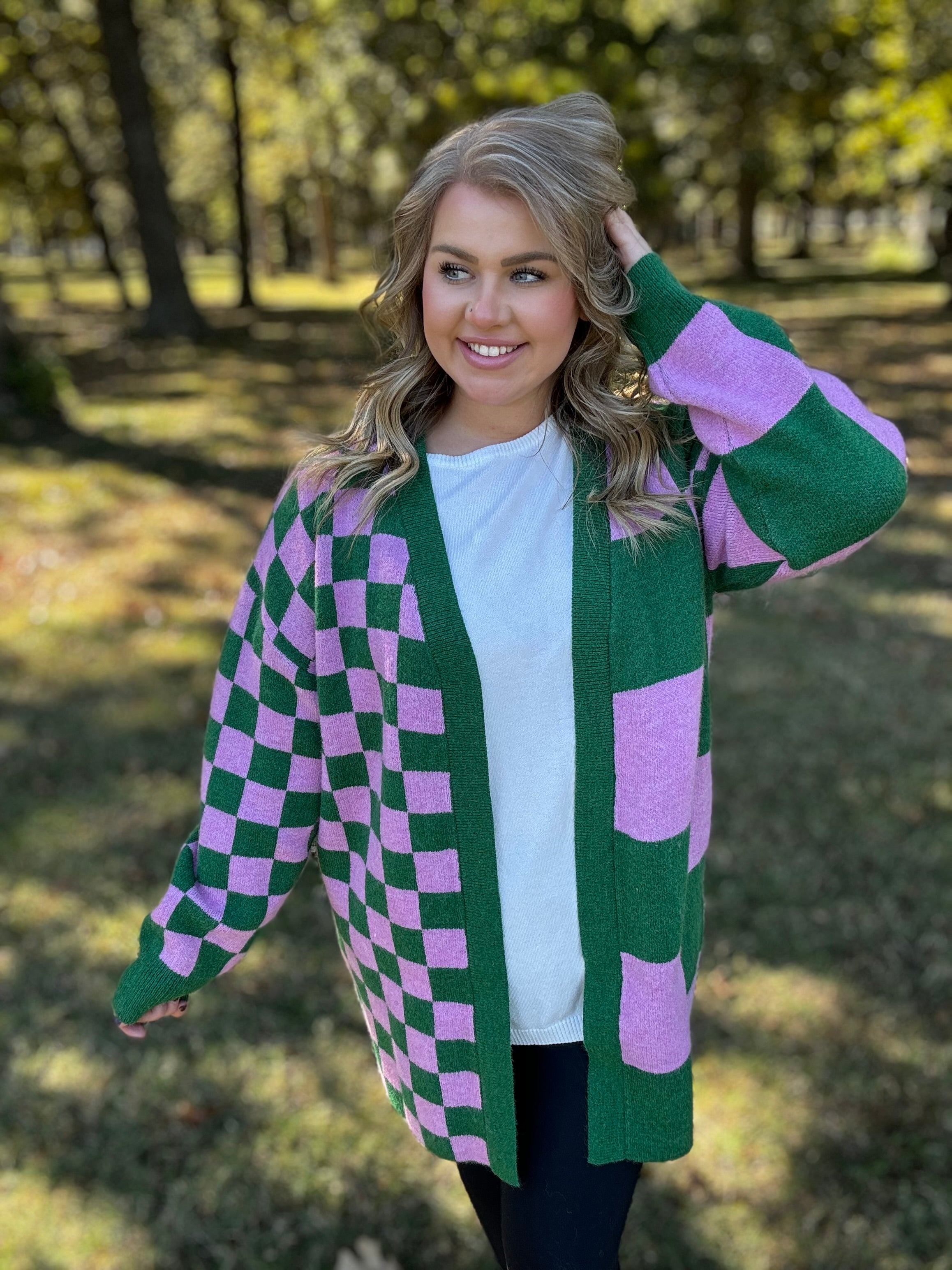 Cozy Checks Cardi - Green