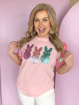 Pink Bunnies Sparkle Sleeve Top