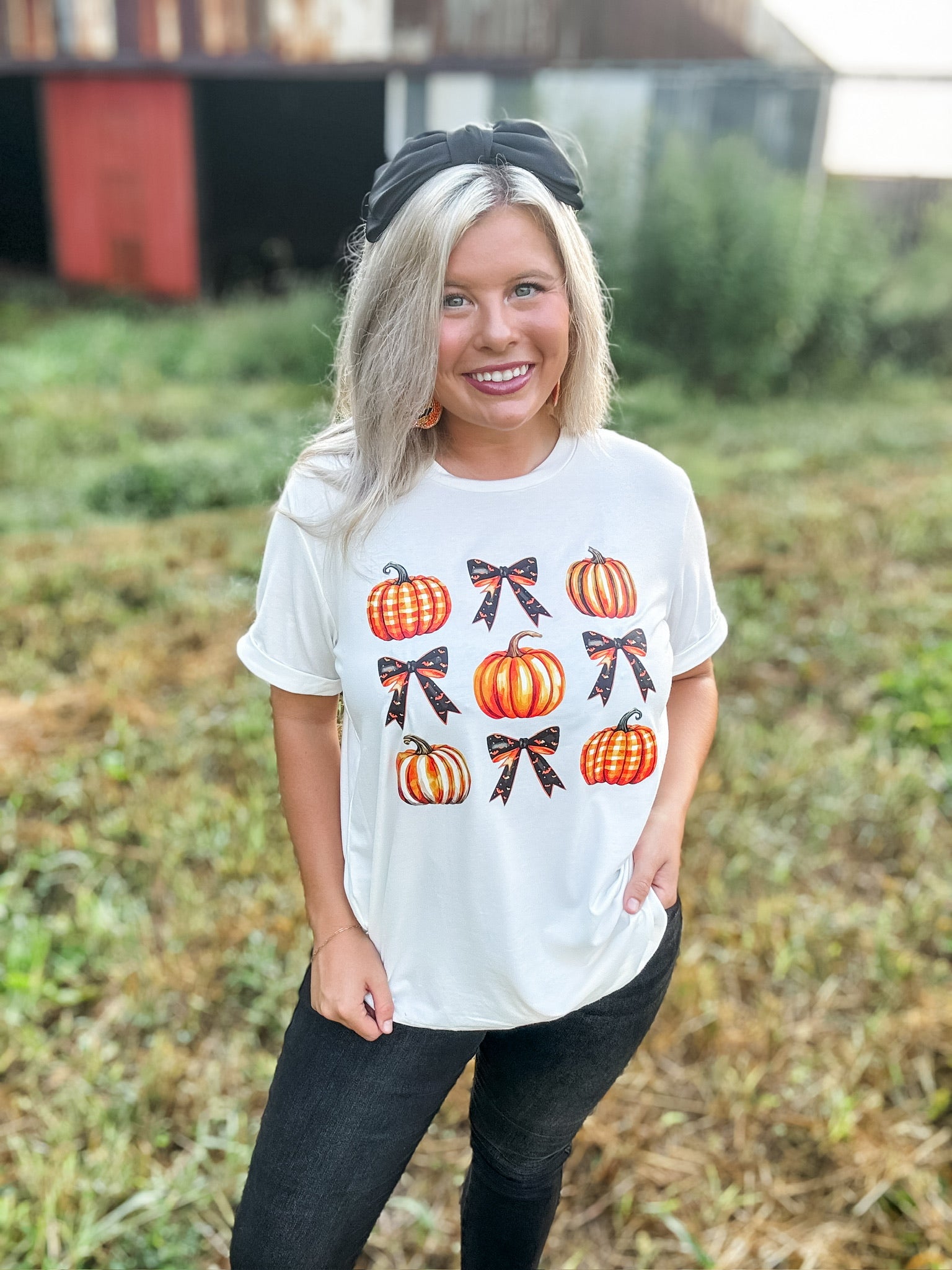 Halloween Pumpkin Bow Knot Graphic Tee FINAL SALE