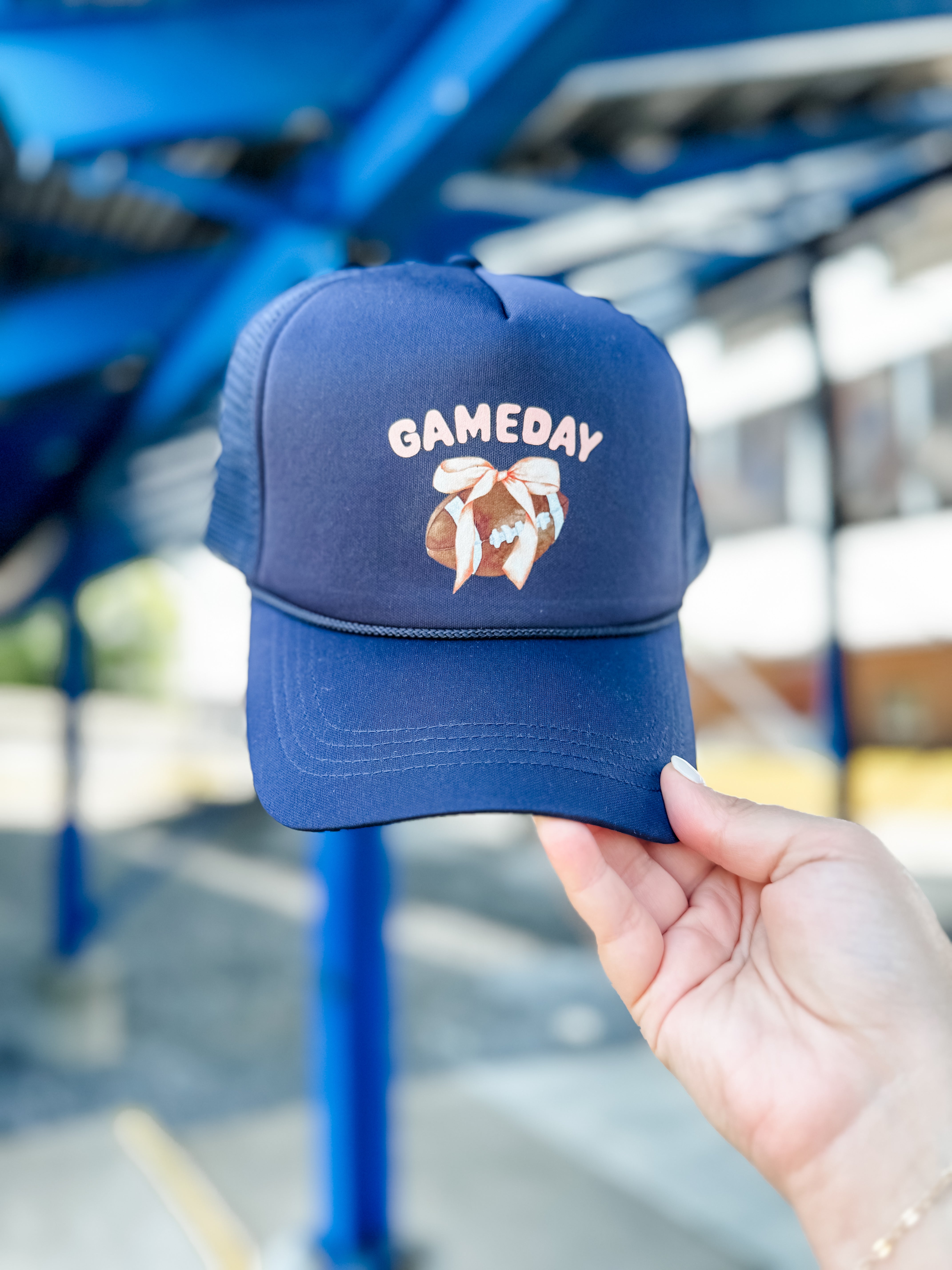 Gameday Bow Football Trucker Hat - Navy