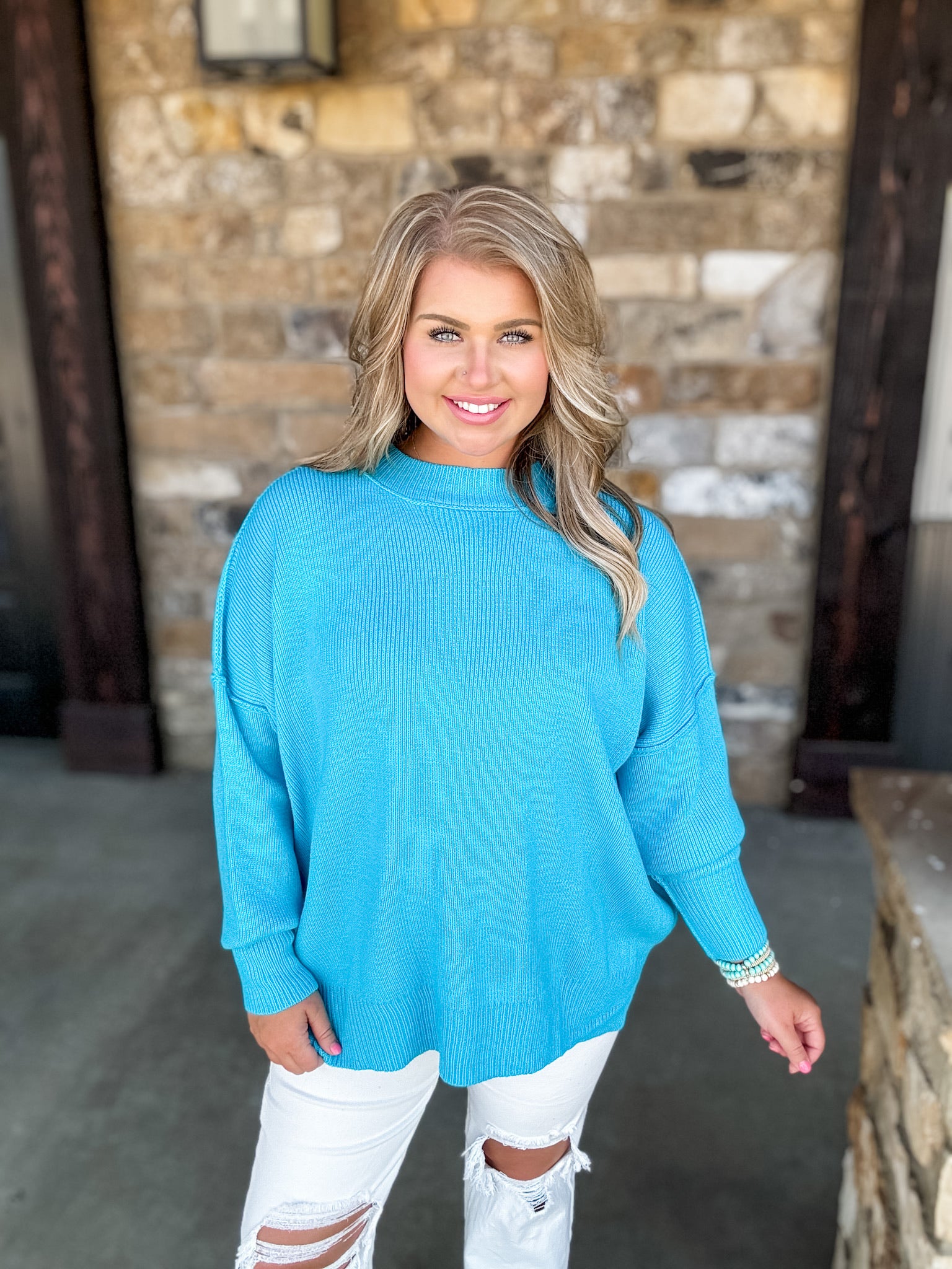 Embrace Today Sweater - Aqua FINAL SALE