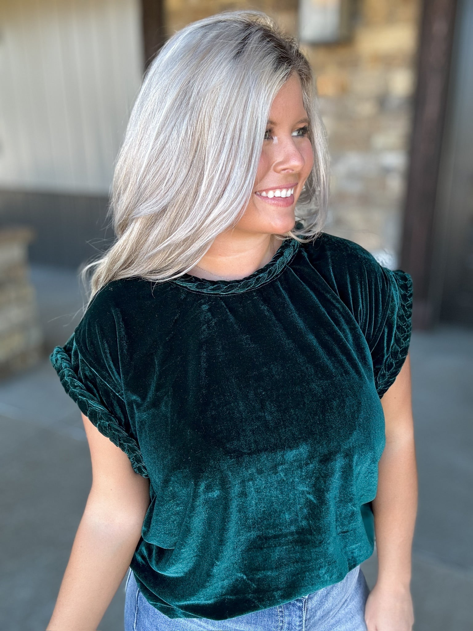 Velvet Cheer Top - Emerald FINAL SALE