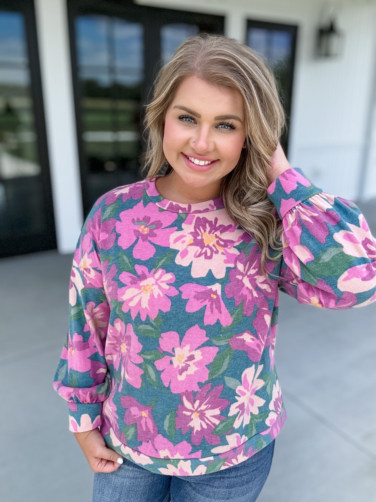 Happy Blossoms Top - Teal