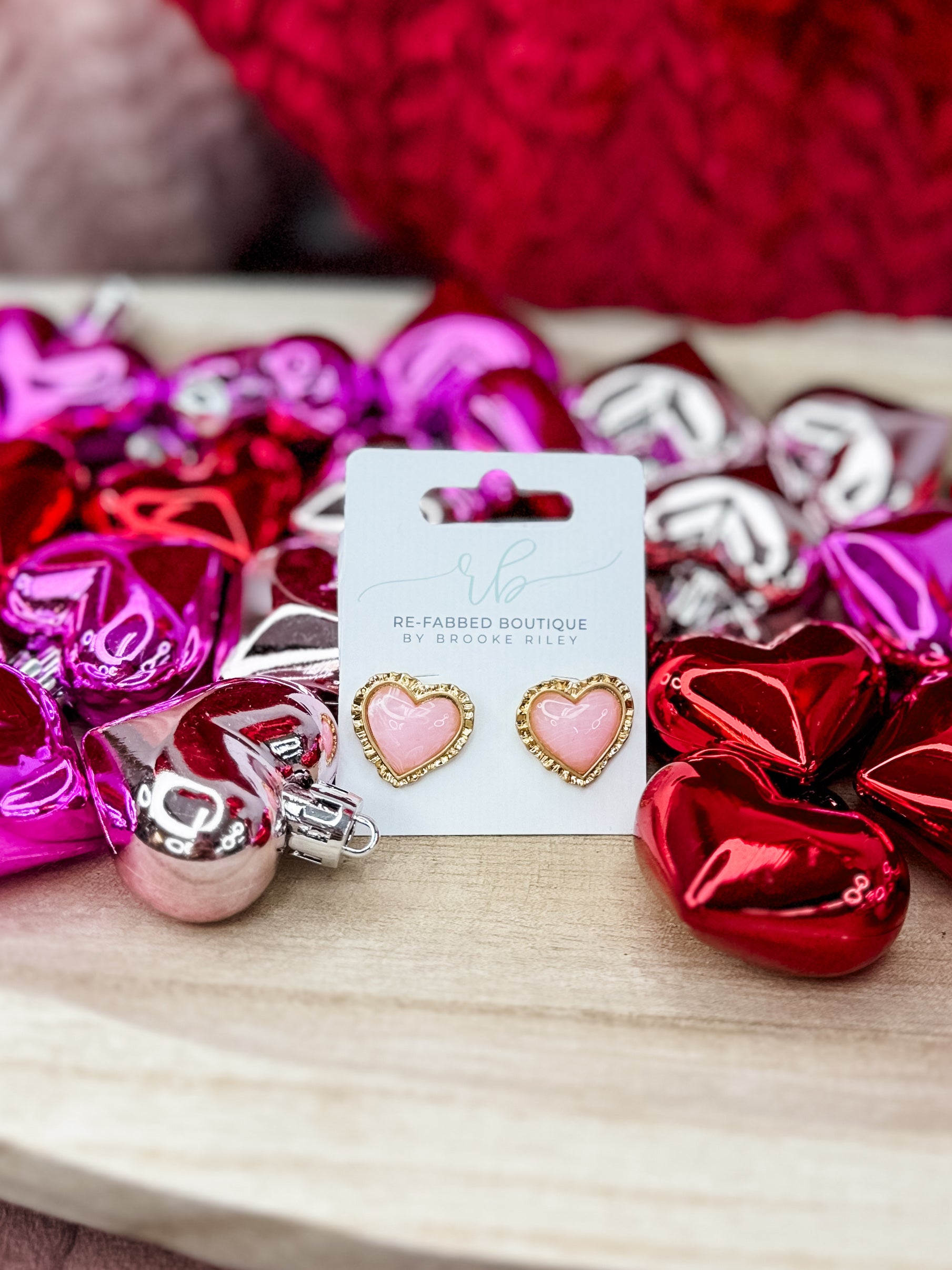 Framed Heart Earrings - Pink