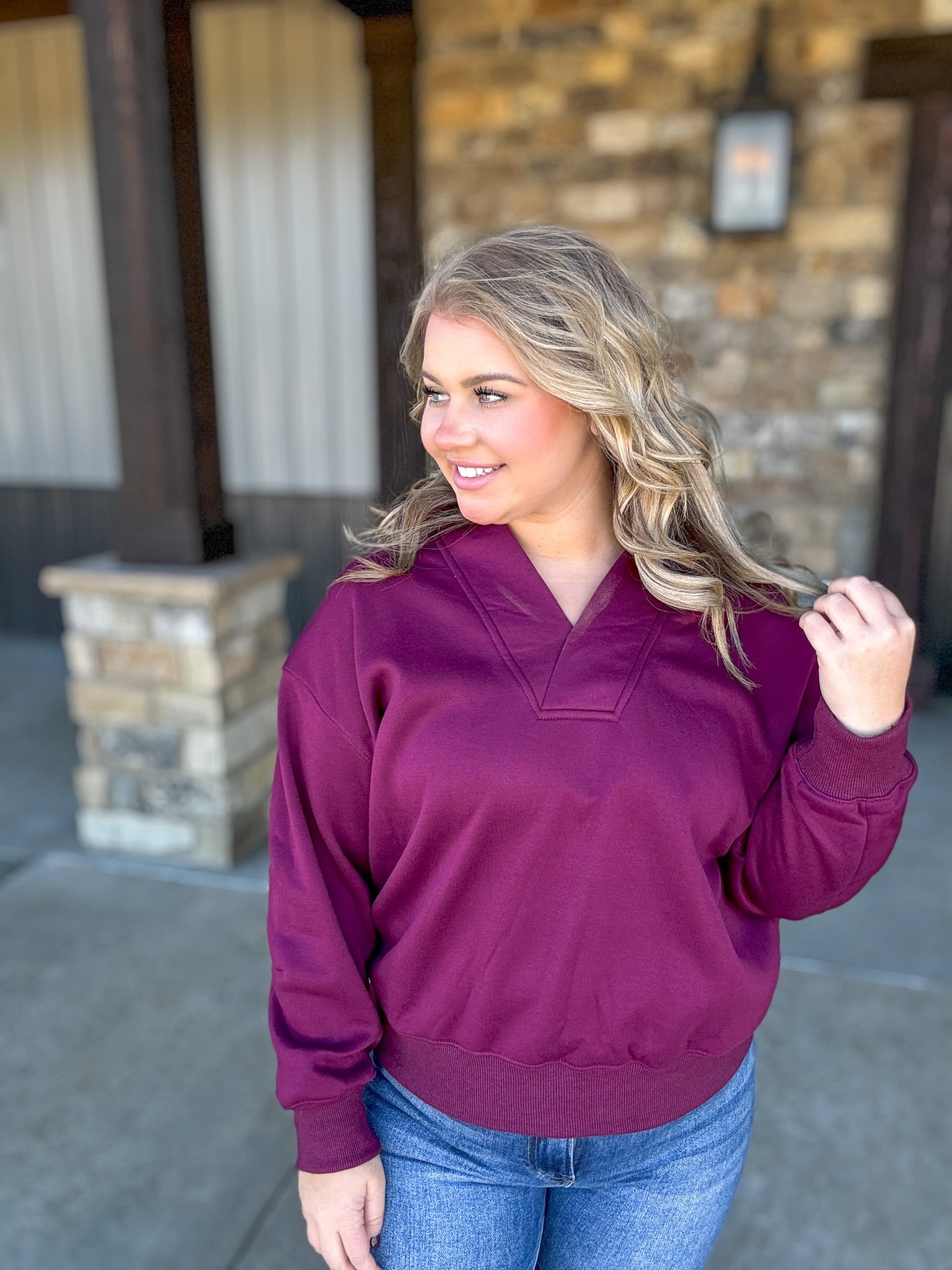 Serene Shores Sweatshirt - Wine FINAL SALE