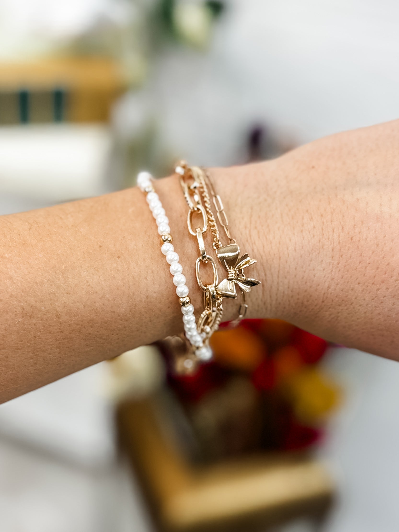 Bow & Pearl Bracelet Set