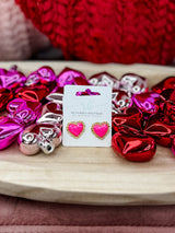 Framed Heart Earrings - Fuchsia