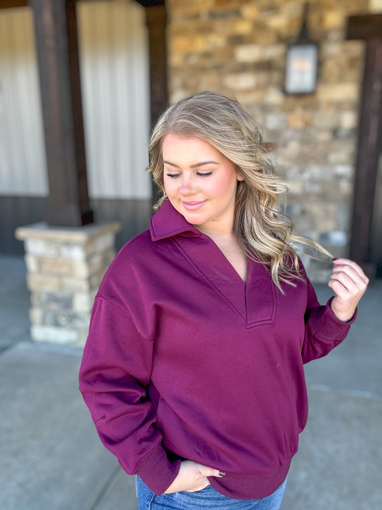 Serene Shores Sweatshirt - Wine FINAL SALE