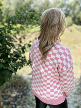 Checkered Button Sweater