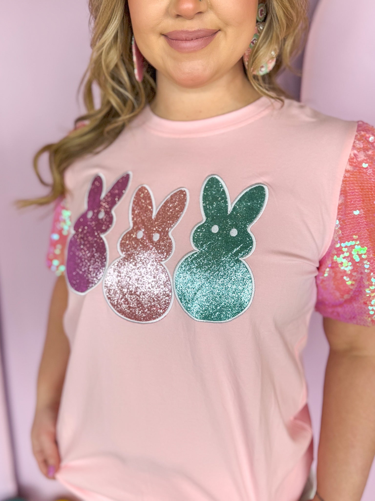 Pink Bunnies Sparkle Sleeve Top