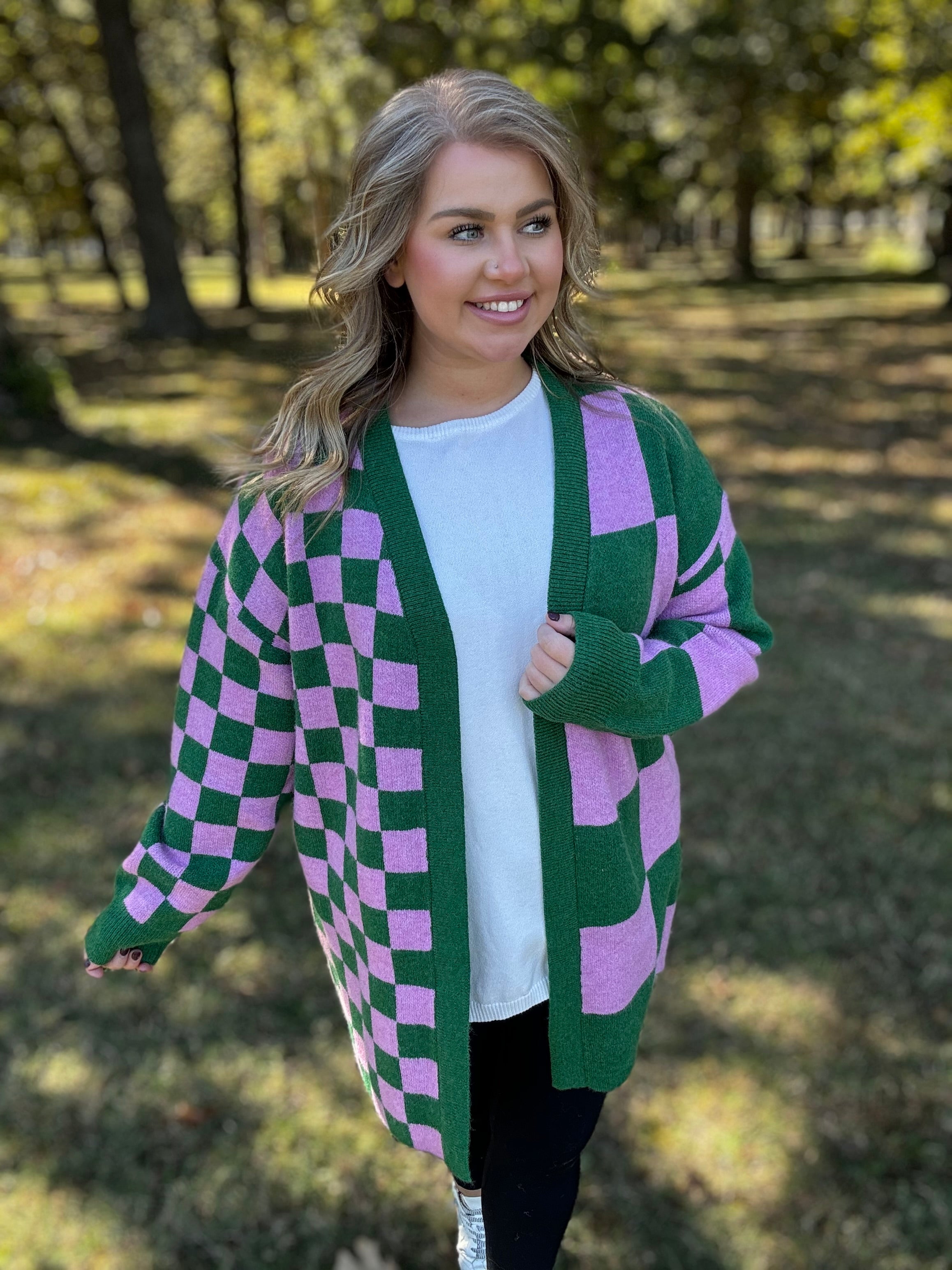 Cozy Checks Cardi - Green