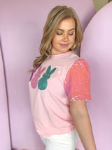 Pink Bunnies Sparkle Sleeve Top