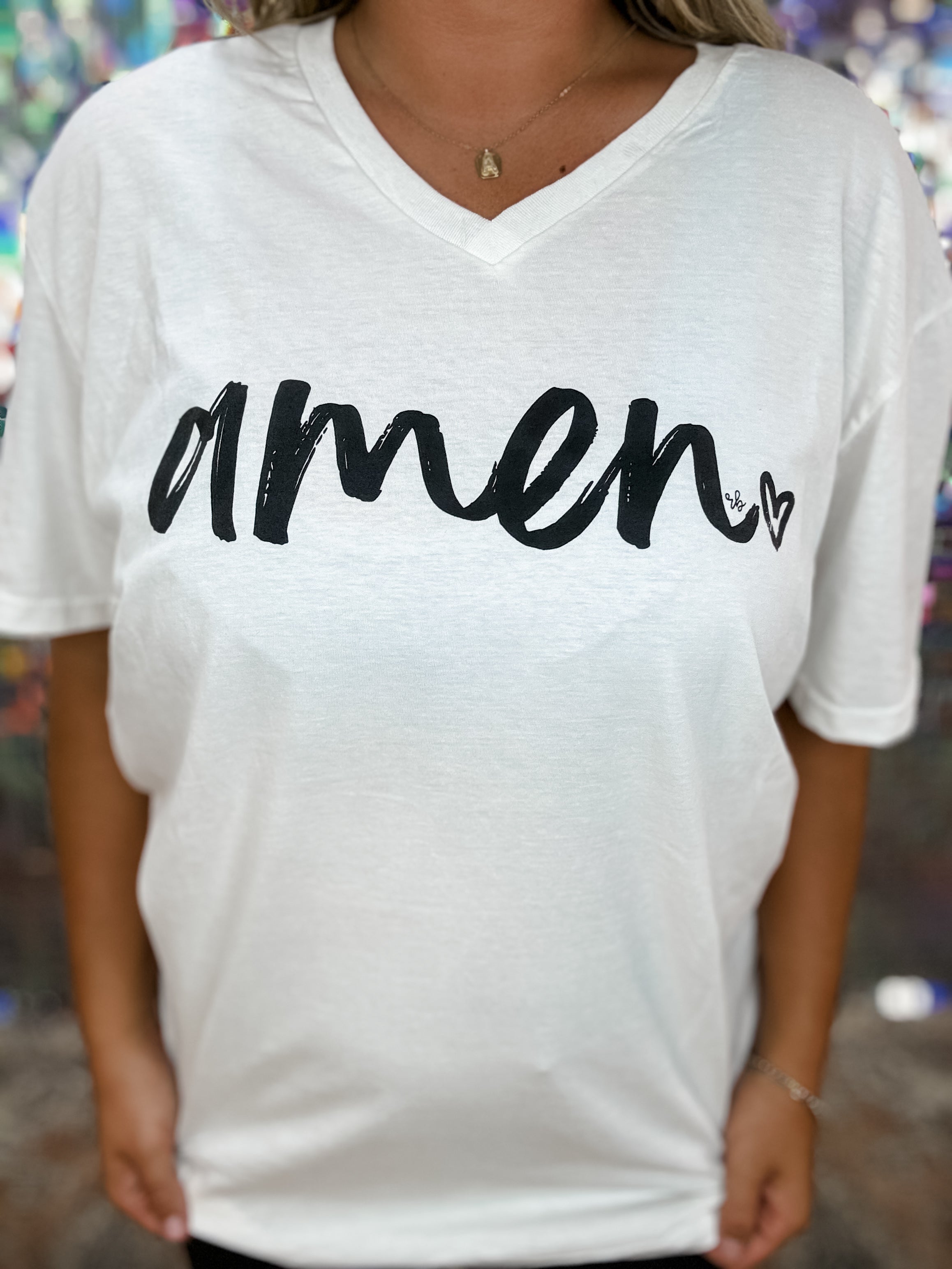 AMEN V-Neck Graphic Tee- white FINAL SALE