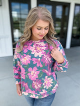 Happy Blossoms Top - Teal