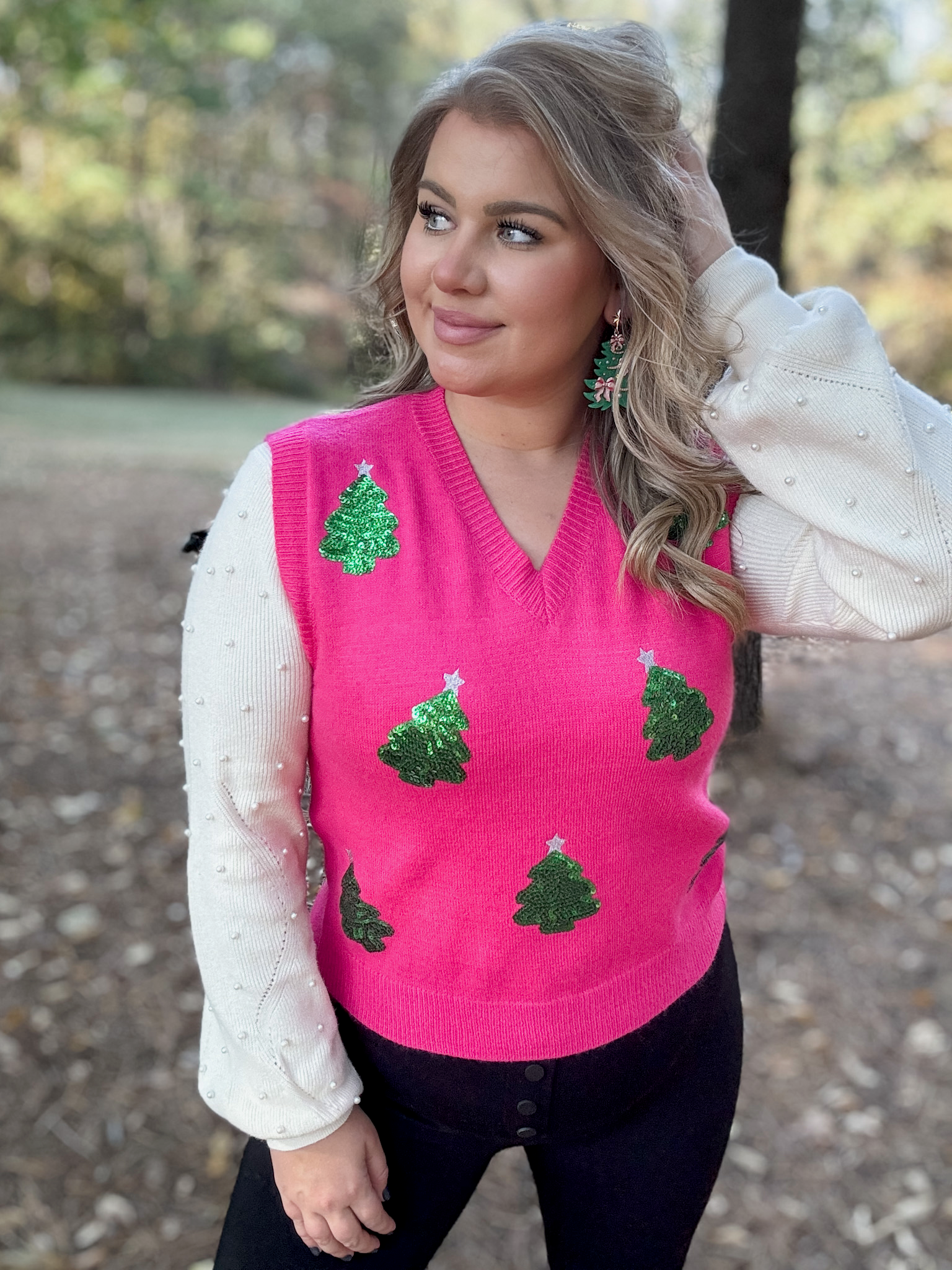 Pink Sequins Tree Sweater Vest FINAL SALE