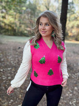 Pink Sequins Tree Sweater Vest