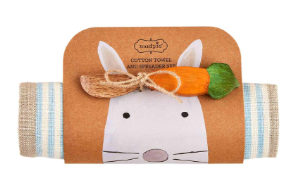 Mud Pie Bunny Towel & Spreader Set - Blue