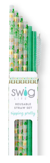 SWIG Lucky Charm + Green Glitter Straw Set