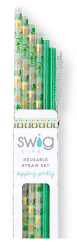 SWIG Lucky Charm + Green Glitter Straw Set